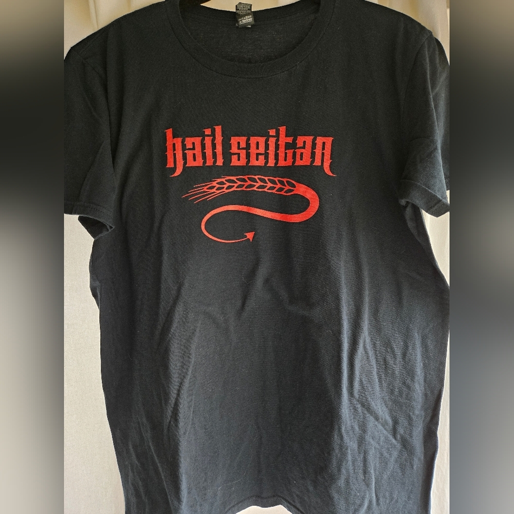 Black T-Shirt Hail Seitan Satan Vegan Vegetarian Unisex Medium